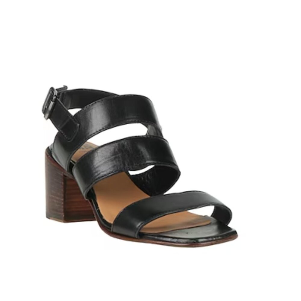 NIB MOMA Women's Black Leather Donna Heeled Sandals 37 1/2, Made in Italy